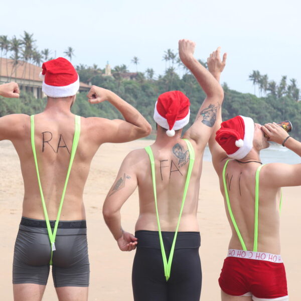 Christmas surfing competition in masks